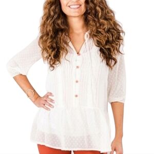 NWT! Matilda Jane Blouse Swiss Dots White Coral Buttons Women's Size Medium NEW